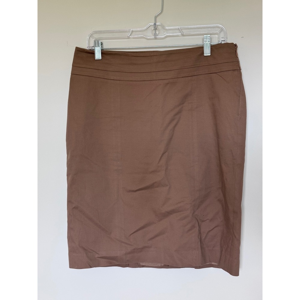 Ann Taylor LOFT Brown Cotton Blend Lined Pencil Skirt Side Zip Size 8